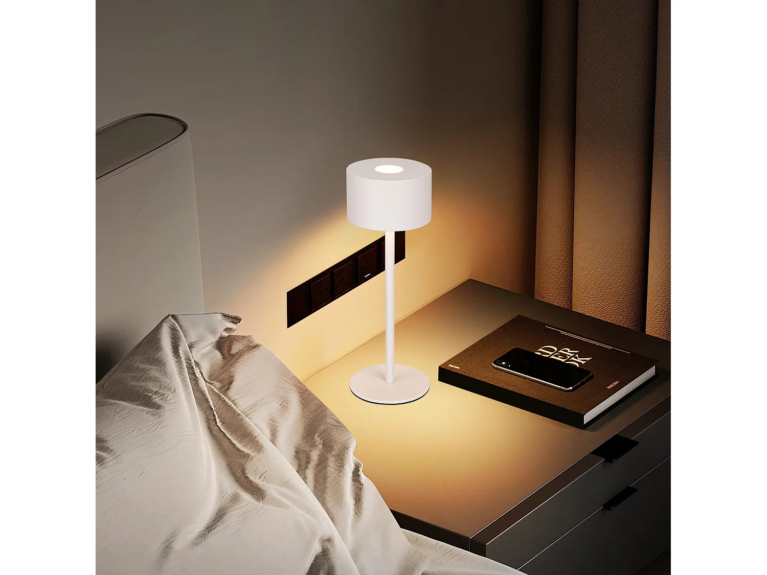 NETTLIFE Lampe de table LED sans fil : lampe de table tactile à intensité variable avec 3 températures de couleur, réglable en hauteur, USB