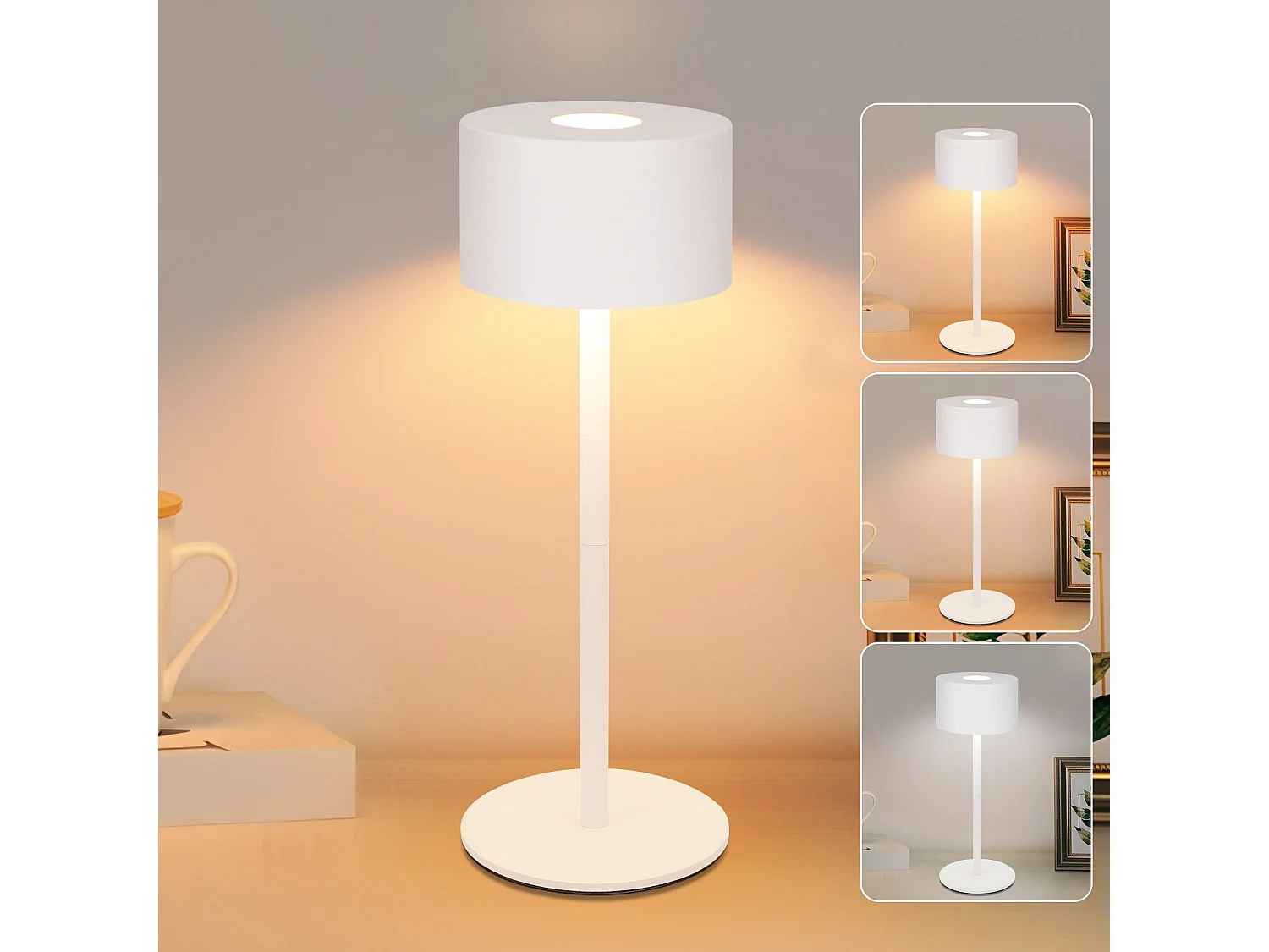 NETTLIFE Kabellose LED-Tischleuchte: Dimmbare Touch-Tischleuchte mit 3 Farbtemperaturen, höhenverstellbar, USB