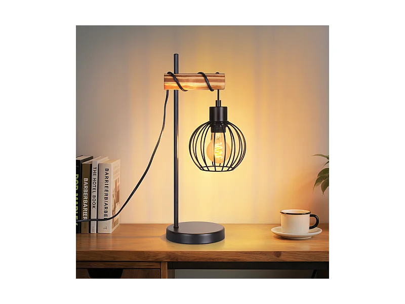 NETTLIFE Lampe de table vintage salon lampe de chevet e27 : lampe de table rétro 1 lumière au design industriel en métal noir  - sans ampoule