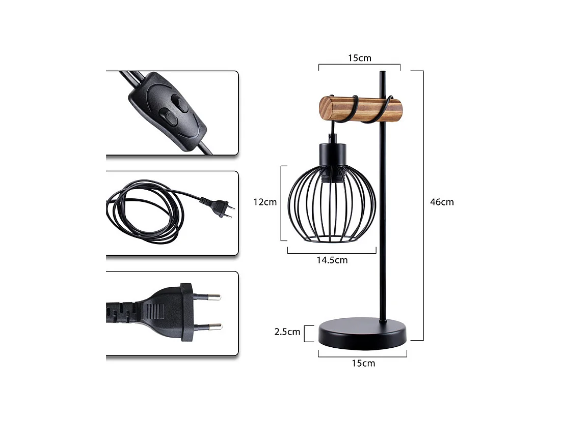 NETTLIFE Lampe de table vintage salon lampe de chevet e27 : lampe de table rétro 1 lumière au design industriel en métal noir  - sans ampoule