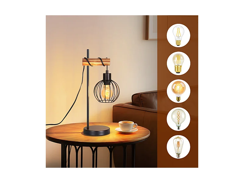 NETTLIFE Lampe de table vintage salon lampe de chevet e27 : lampe de table rétro 1 lumière au design industriel en métal noir  - sans ampoule