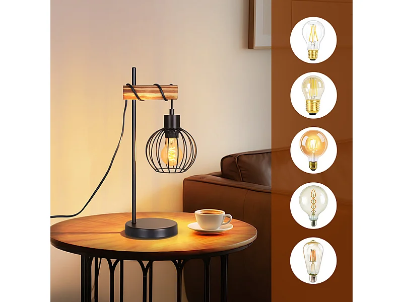 NETTLIFE Lampe de table vintage salon lampe de chevet e27 : lampe de table rétro 1 lumière au design industriel en métal noir  - sans ampoule