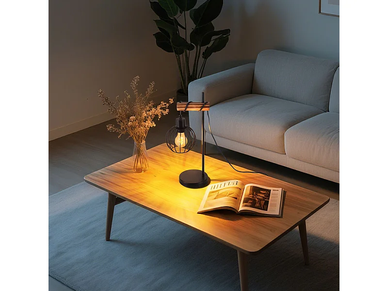 NETTLIFE Lámpara de mesa vintage para salón, lámpara de noche E27: Lámpara de mesa retro de una luz con diseño industrial en metal negro Sin bombilla