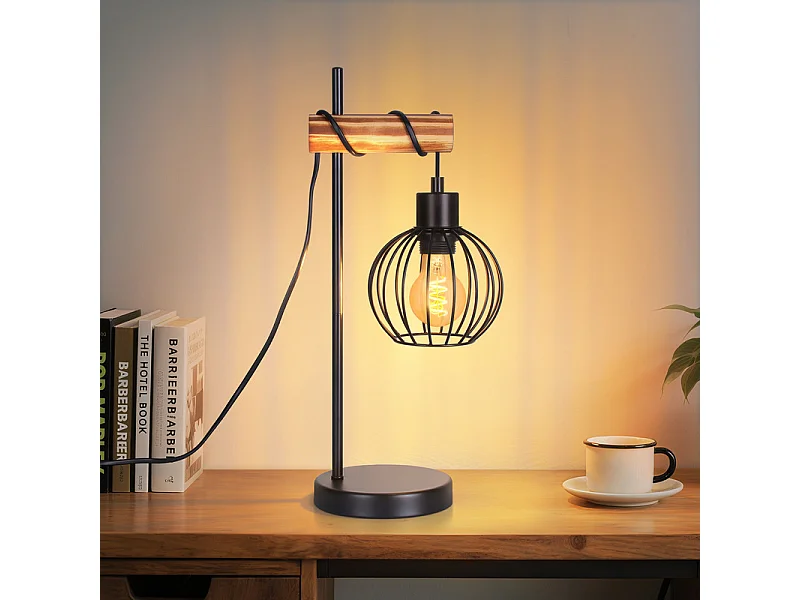 NETTLIFE Vintage tafellamp woonkamer nachtkastje lamp E27: Retro 1-lichts tafellamp met industrieel design in zwart metaal - zonder lamp