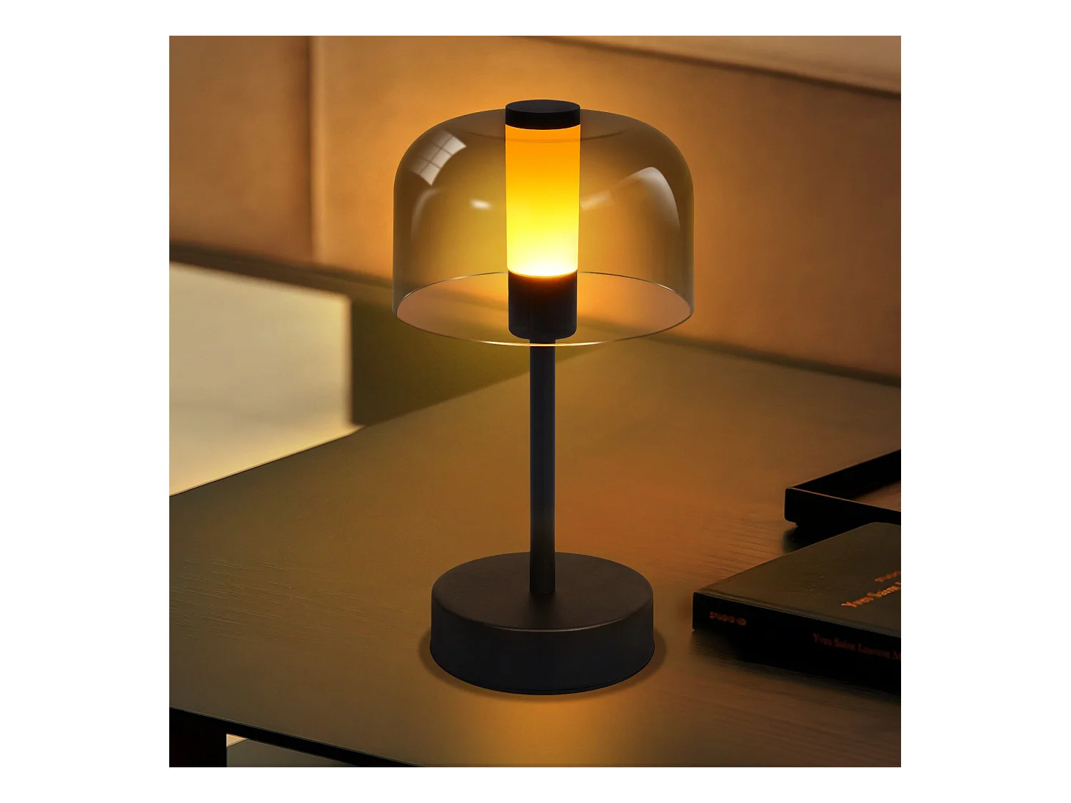 NETTLIFE Lampe de chevet à led à piles et intensité variable - lampe de table sans fil rechargeable usb-c 1800k-6500k noire avec fonction mémoire