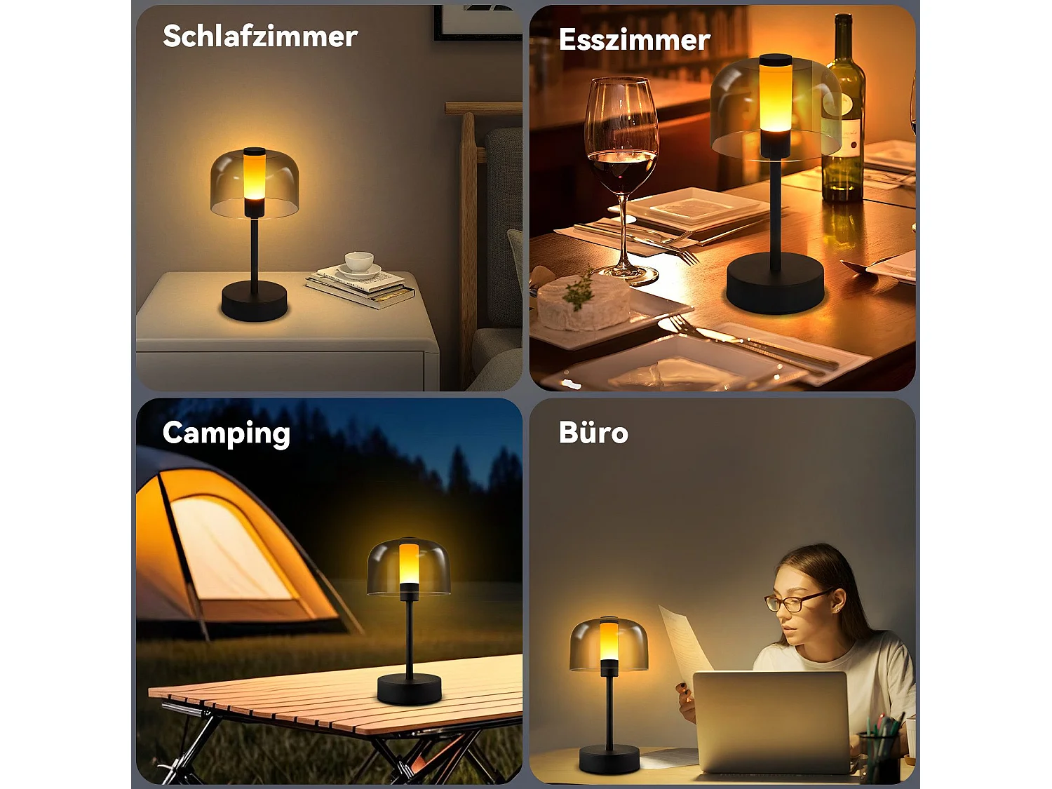 NETTLIFE Batterijgevoede dimbare LED-bedlamp - USB-C oplaadbare draadloze tafellamp 1800k-6500k zwart met geheugenfunctie