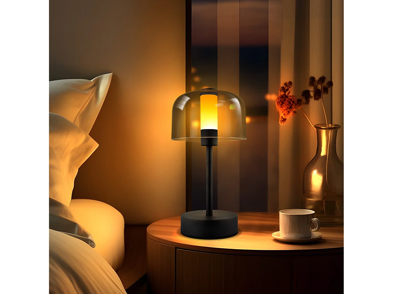 NETTLIFE Batterijgevoede dimbare LED-bedlamp - USB-C oplaadbare draadloze tafellamp 1800k-6500k zwart met geheugenfunctie