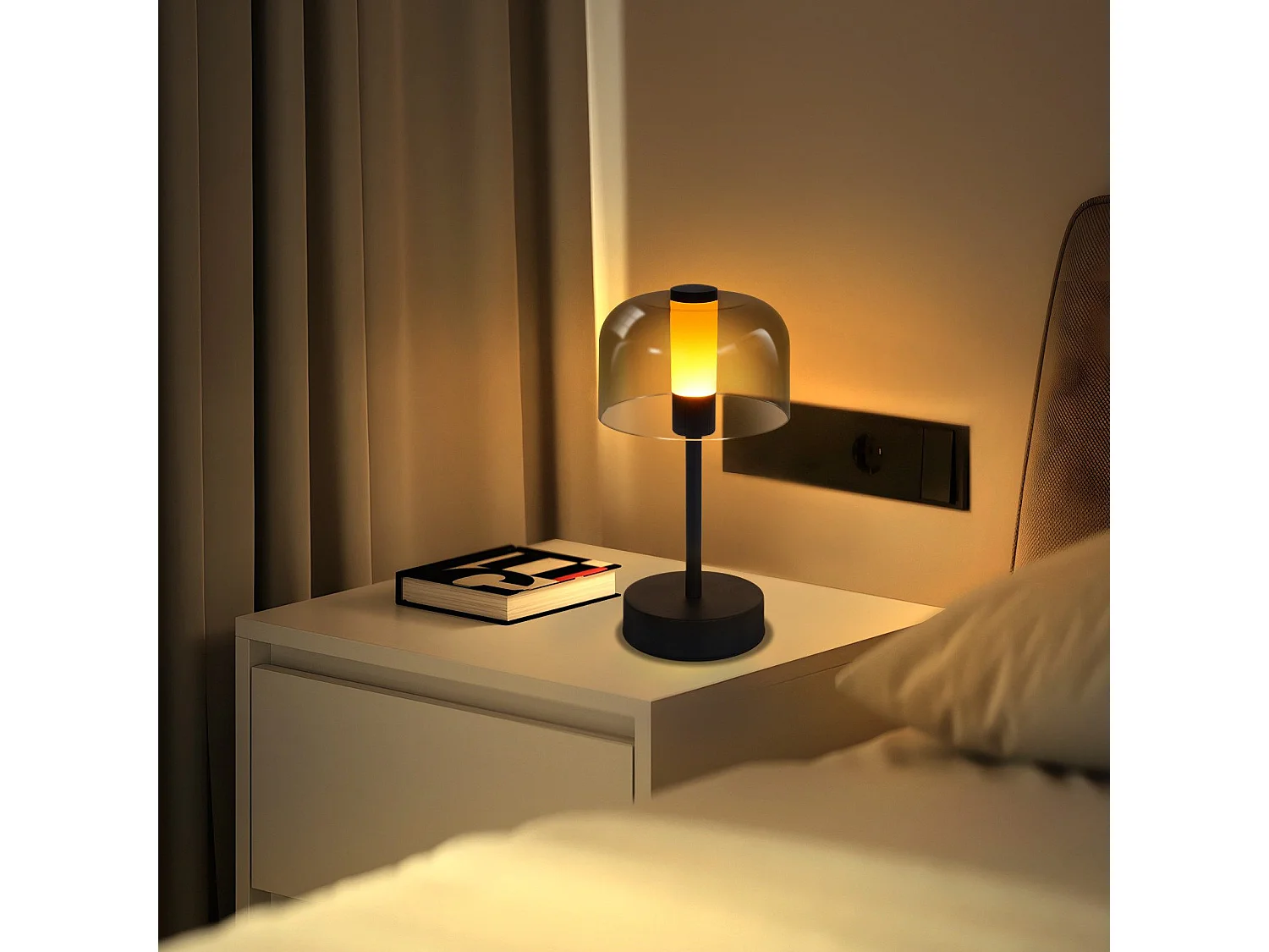 NETTLIFE Lampe de chevet à led à piles et intensité variable - lampe de table sans fil rechargeable usb-c 1800k-6500k noire avec fonction mémoire