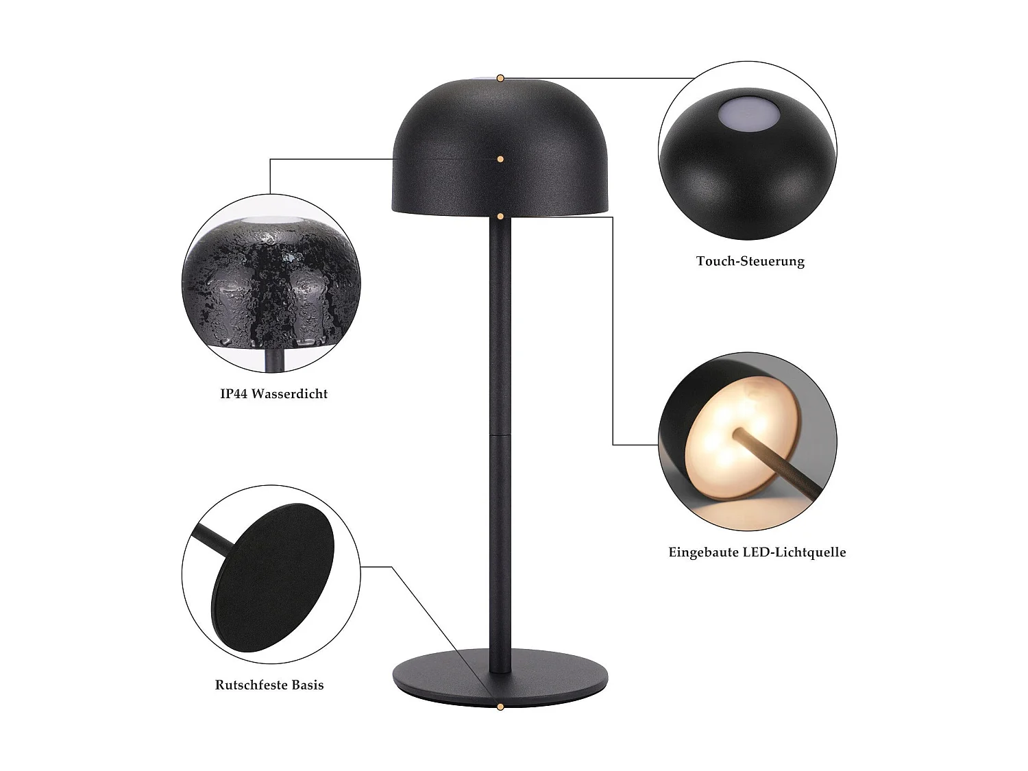 NETTLIFE Lampe de table LED sans fil : lampe de table tactile à intensité variable avec 3 températures de couleur USB