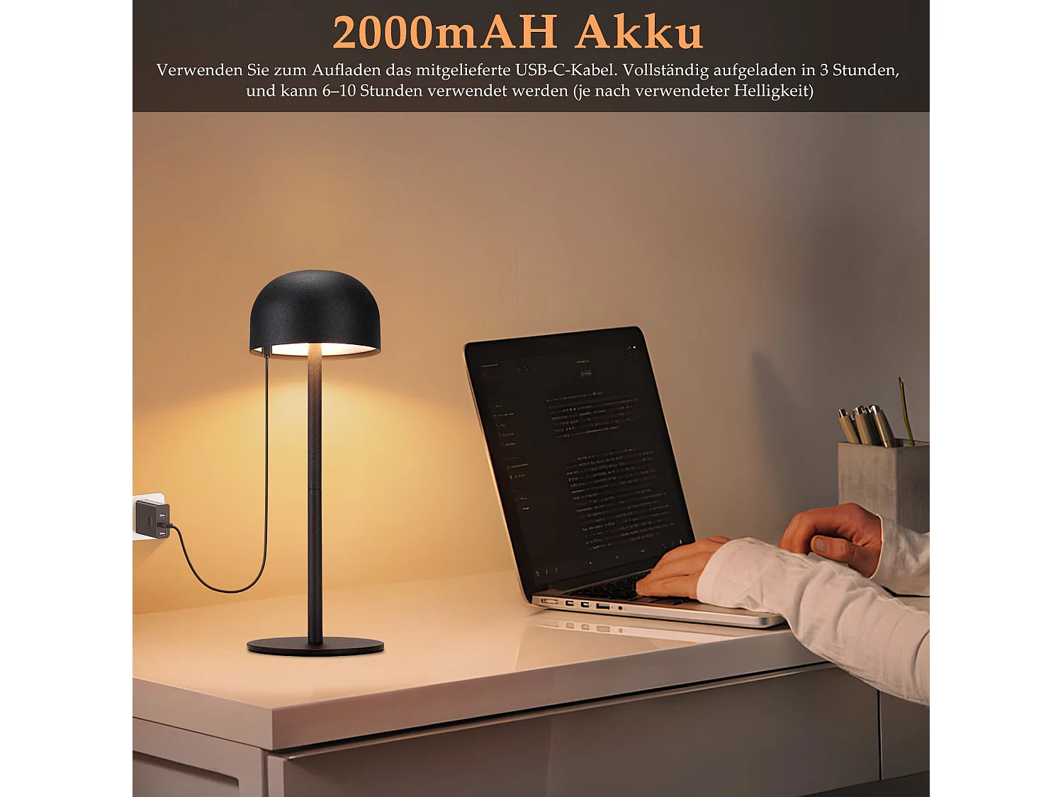 NETTLIFE Lampe de table LED sans fil : lampe de table tactile à intensité variable avec 3 températures de couleur USB