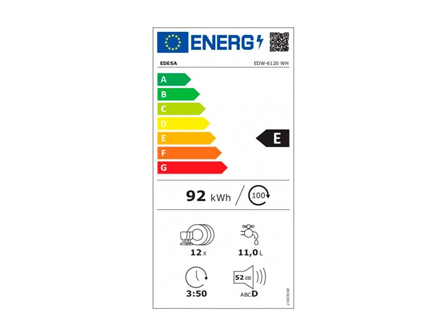 Lavavajillas Edesa EDW-6120 WH 12 servicios 4 programas E blanco 60 cm
