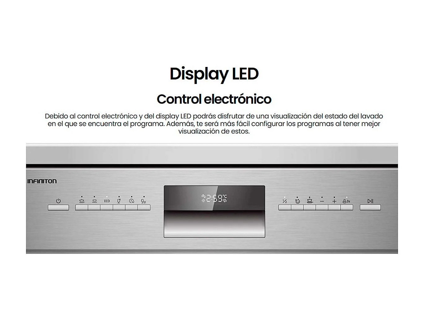 Lavavajillas Infiniton DIW-6225A3 14 servicios 6 programas tecnología Easy Play y pantalla LED E inox 59,8 cm