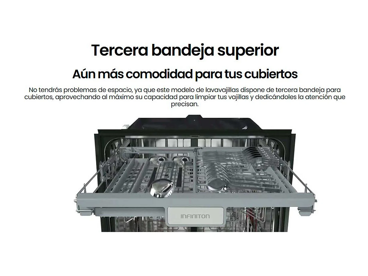 Lavavajillas Infiniton DIW-6225A3 14 servicios 6 programas tecnología Easy Play y pantalla LED E inox 59,8 cm