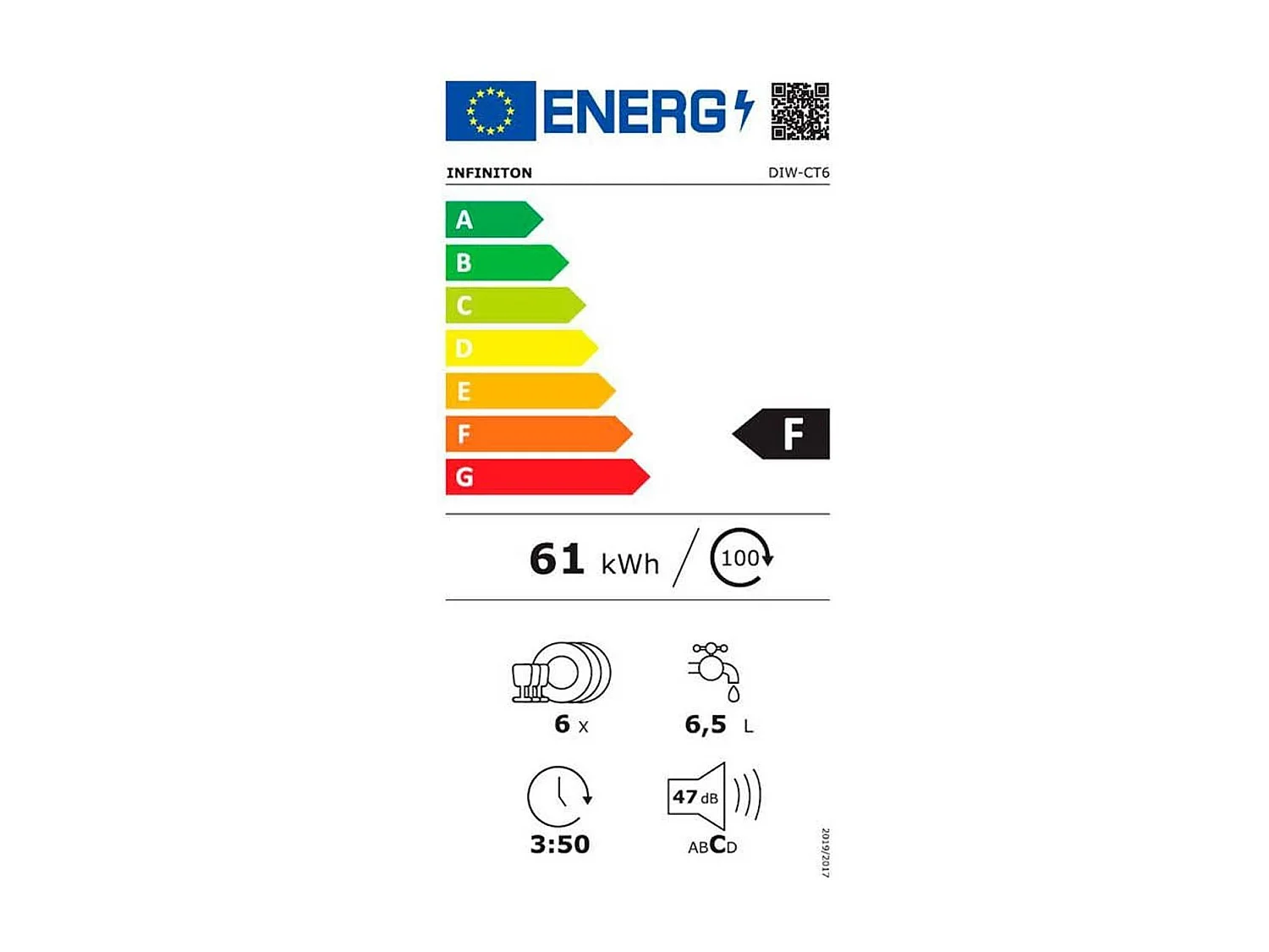 Lavavajillas Infiniton DIW-CT6 6 servicios 7 programas 47dB F blanco 43,8x55x50 cm