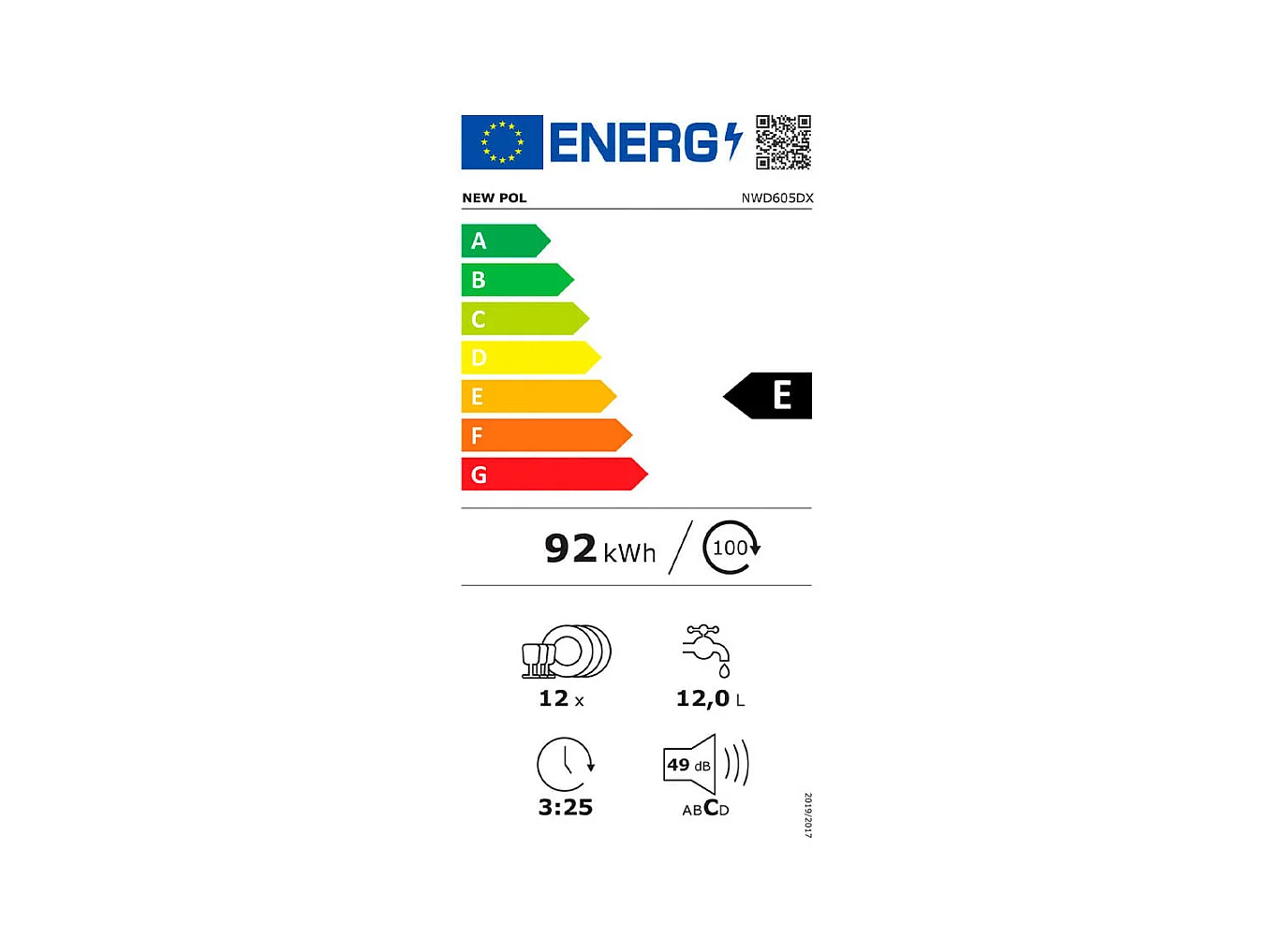 Lavavajillas New Pol NWD605DX 12 cubiertos panel elecrónico E inox 59,8 cm