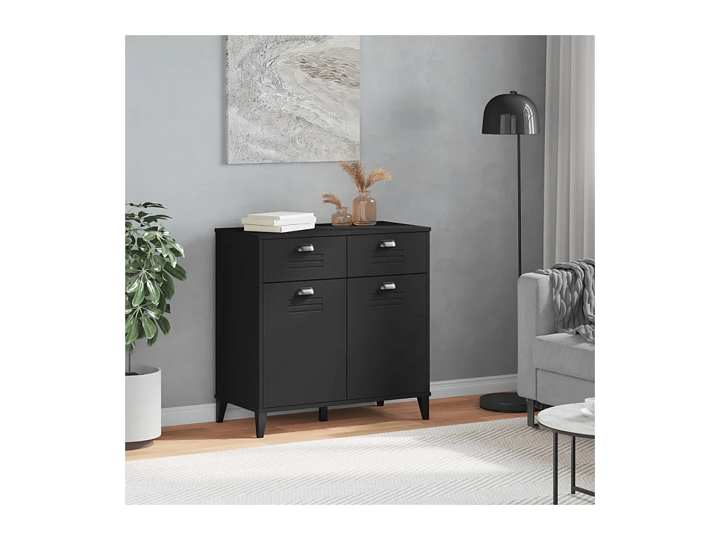 Buffet | Commode à tiroir | Meuble de rangement VIKEN noir 80x40x80 cm bois d'ingénierie