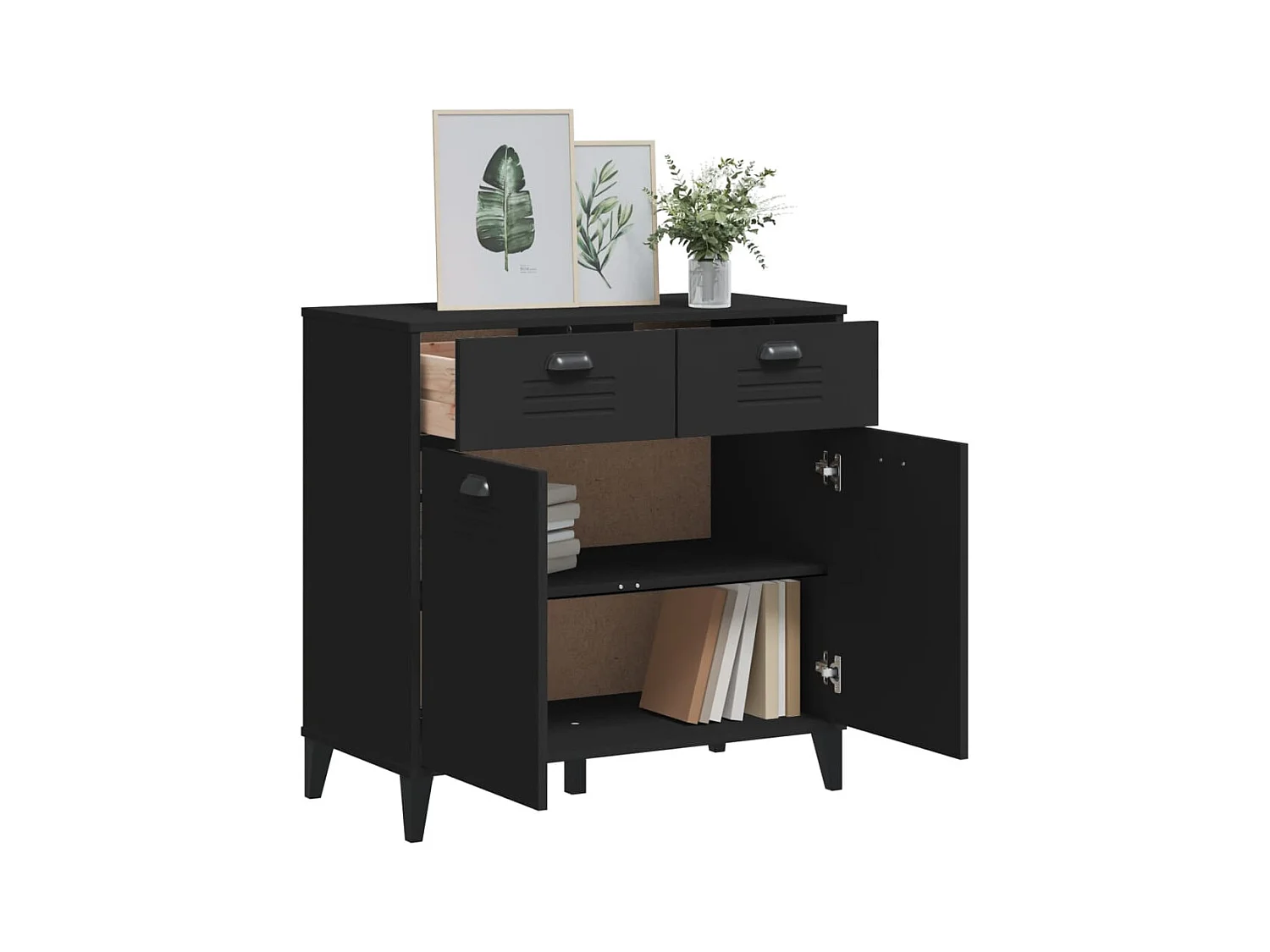Buffet | Commode à tiroir | Meuble de rangement VIKEN noir 80x40x80 cm bois d'ingénierie