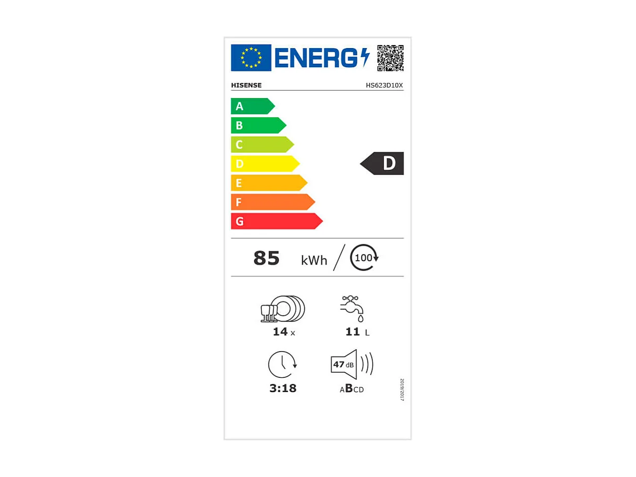 Lavavajillas Hisense HS623D10X 14 cubiertos 7 programas D inox 84,5 cm