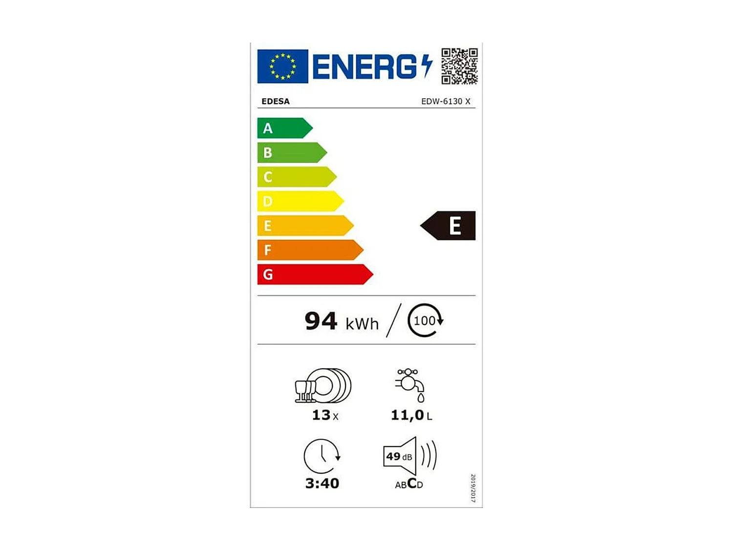 Lavavajillas Edesa EDW-6130X 13 servicios 6 programas E inox 59,8 cm