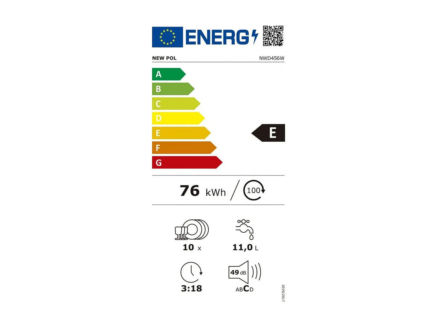 Lavavajillas New Pol NWD456W 10 servicios 6 programas E blanco 45 cm