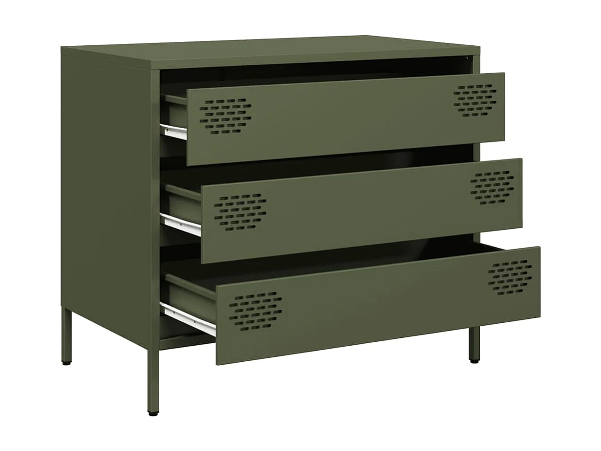 Buffet | Commode à tiroir | Meuble de rangement vert olive 68x39x58,5 cm acier laminé à froid