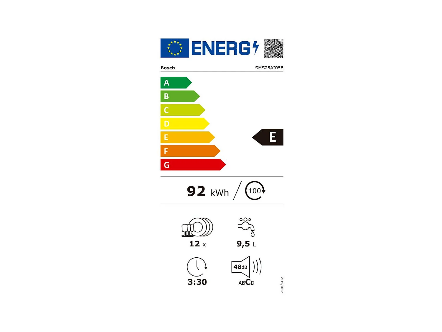 Lavavajillas Bosch Serie 2 SMS25AI05E 12 servicios 5 programas E inox 60 cm