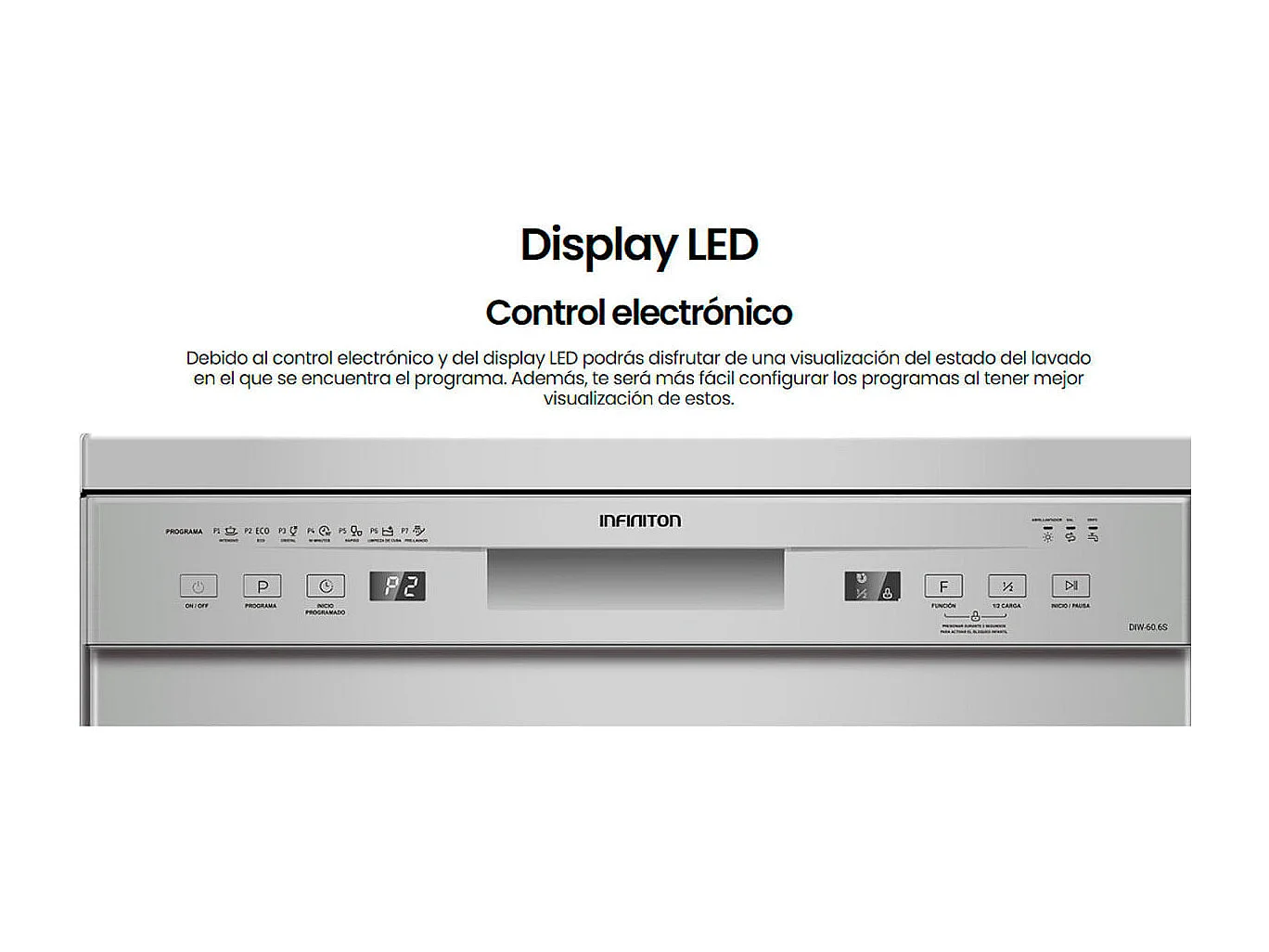 Lavavajillas Infiniton DIW-60.6S 12 servicios 7 programas E inox 59,8 cm