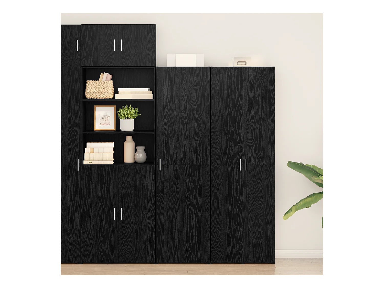 Highboard | Credenza| Armadio alto Rovere Nero 50x42.5x185 cm Legno Ingegnerizzato