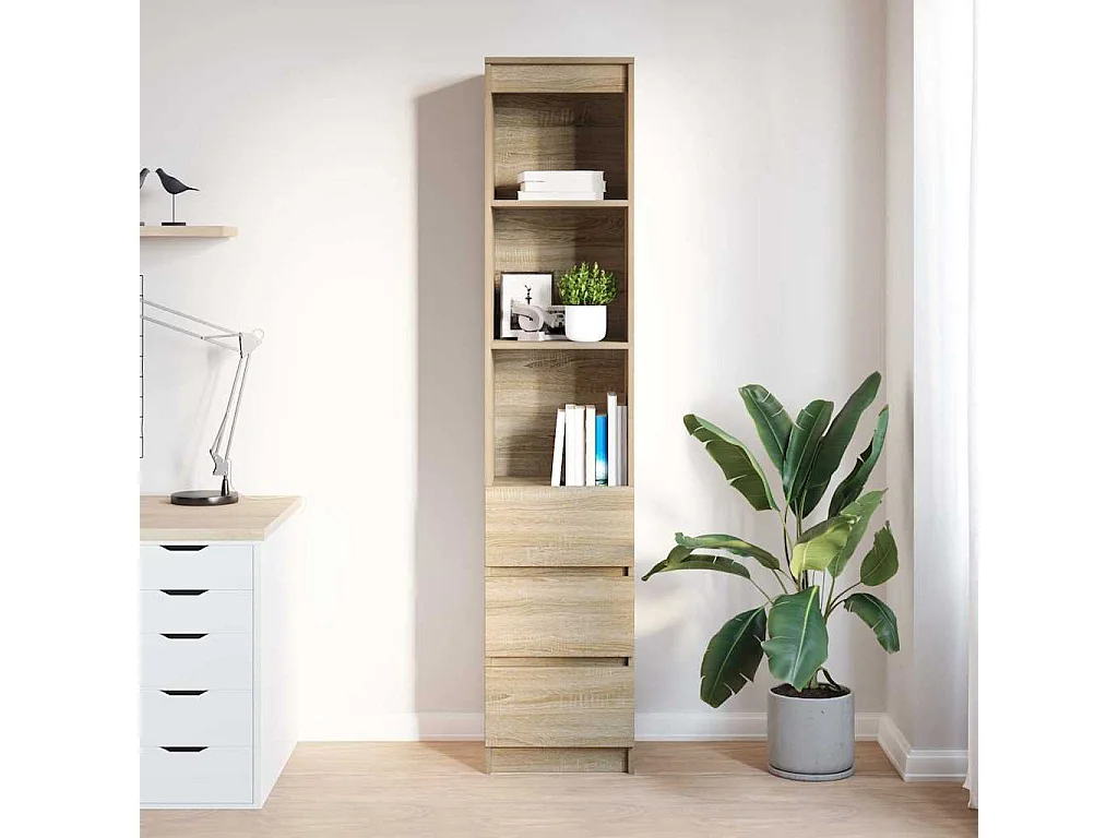 Buffet | Commode à tiroir | Meuble de rangement haut chêne sonoma 37,5x35x180 cm bois d'ingénierie