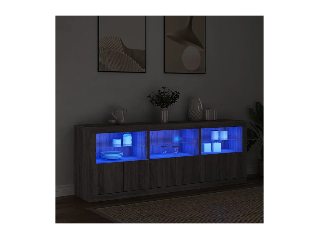 Buffet | Bahut | Meuble de rangement avec lumières LED sonoma gris 181,5x37x67 cm