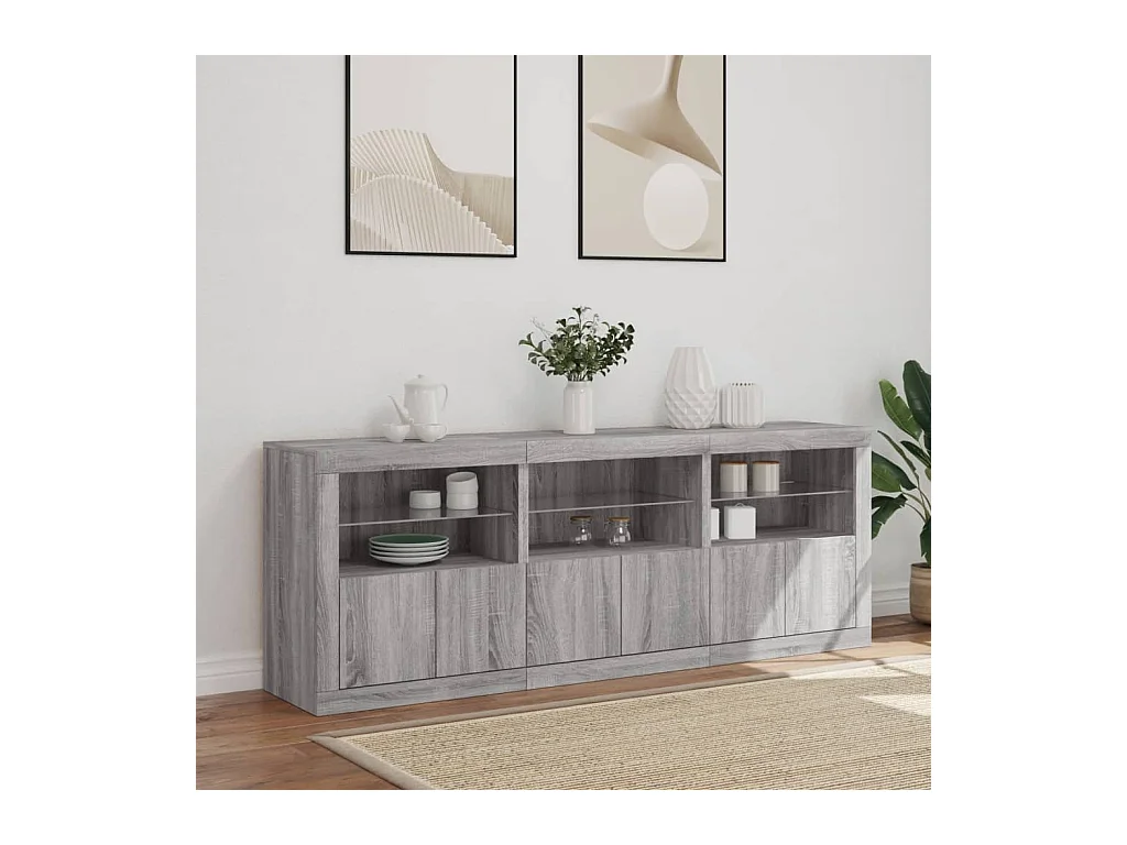 Buffet | Bahut | Meuble de rangement avec lumières LED sonoma gris 181,5x37x67 cm