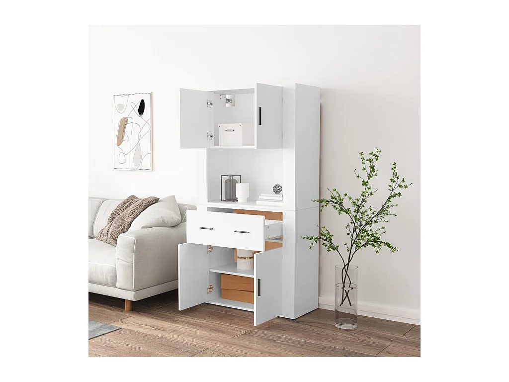 Buffet | Bahut | Meuble de rangement haut Blanc Bois d'ingénierie