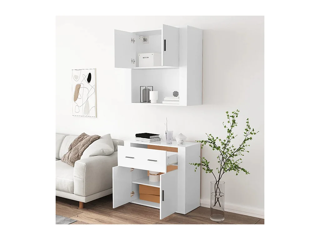 Buffet | Bahut | Meuble de rangement haut Blanc Bois d'ingénierie