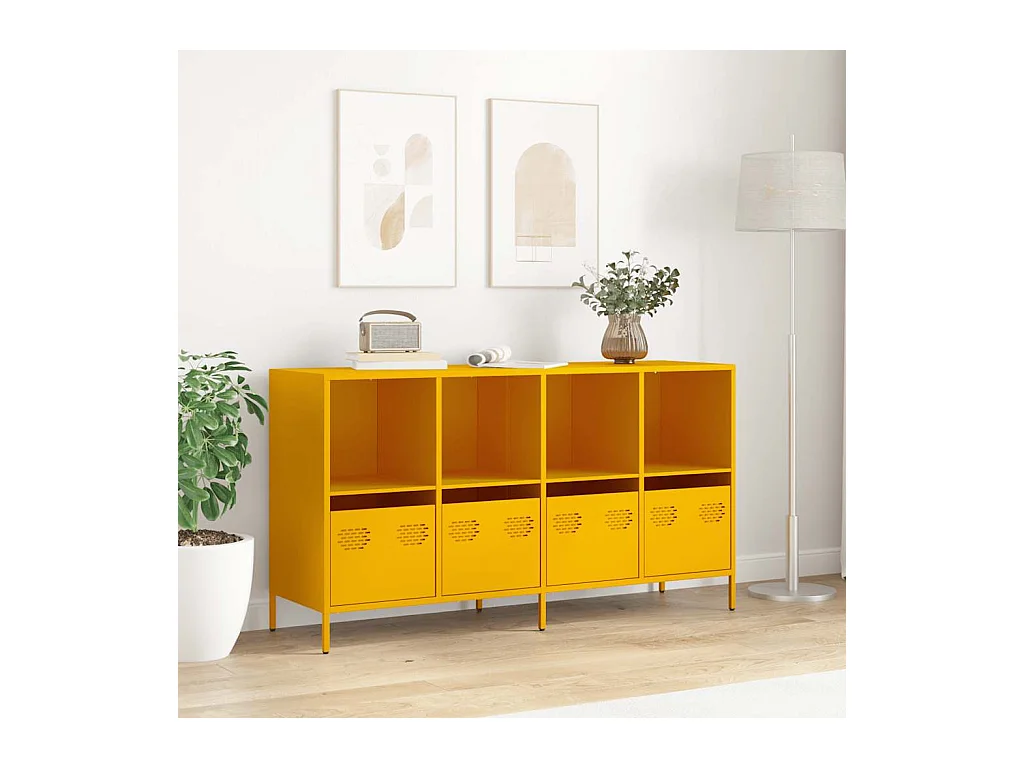 Buffet | Commode à tiroir | Meuble de rangement jaune moutarde 135x39x73,5 cm acier laminé à froid