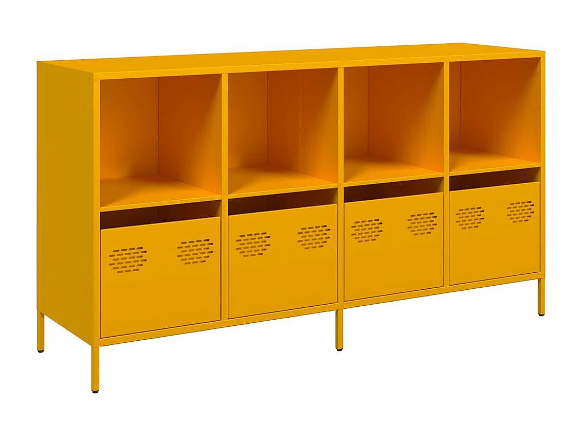 Credenza | Buffet | Armadio Giallo Senape 135x39x73,5 cm Acciaio Laminato a Freddo