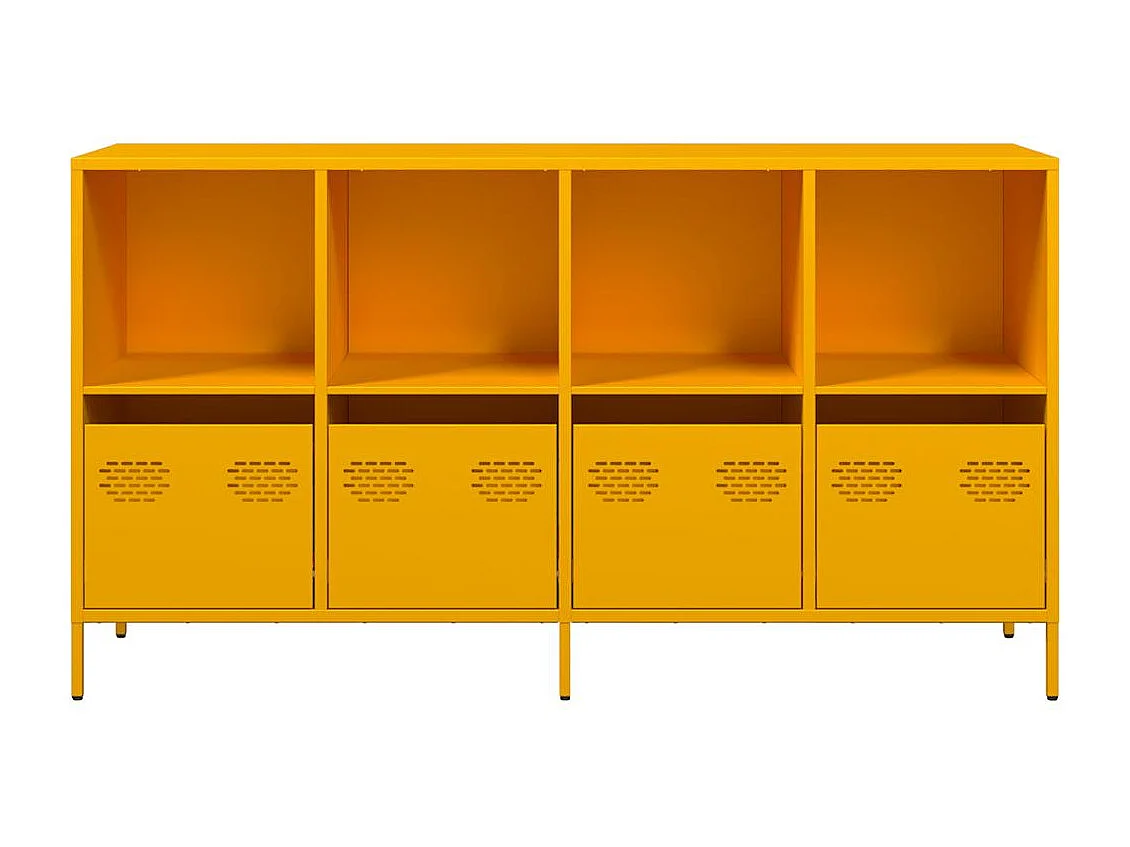 Credenza | Buffet | Armadio Giallo Senape 135x39x73,5 cm Acciaio Laminato a Freddo