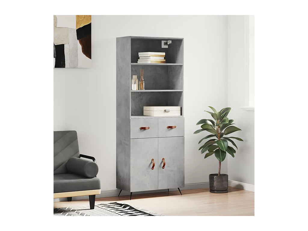 Credenza | Buffet | Armadio Grigio Cemento 69,5x34x180 cm in Legno Multistrato