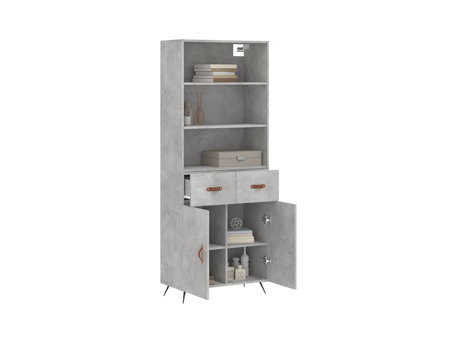 Buffet | Bahut | Meuble de rangement haut Gris béton 69,5x34x180 cm Bois d'ingénierie
