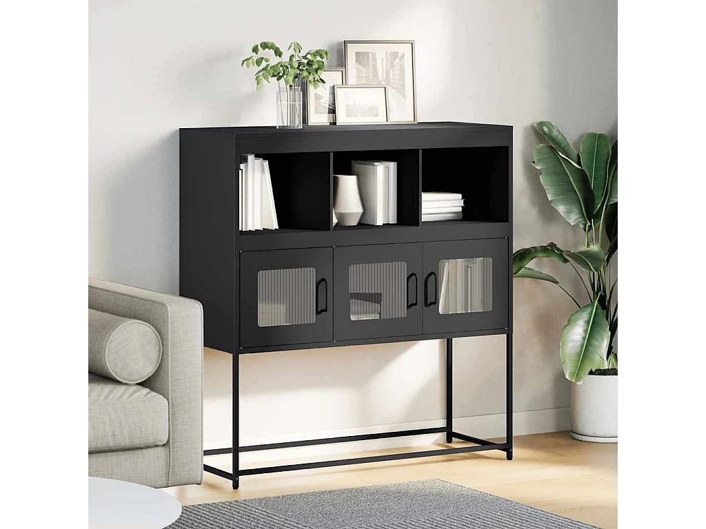 Credenza | Buffet | Armadio Nera 100,5x39x107 cm in Acciaio Laminato a Freddo