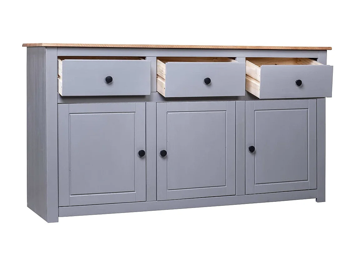 Buffet | Commode à tiroir | Meuble de rangement Gris 135x40x80 cm Pin solide Assortiment Panama