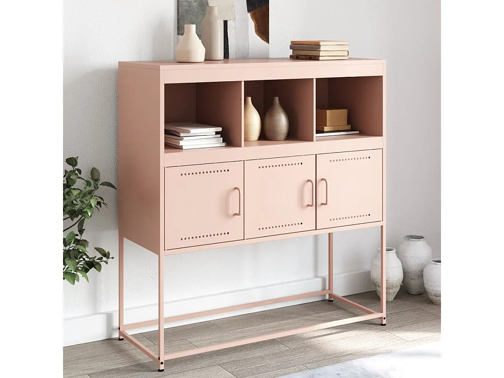 Buffet | Bahut | Meuble de rangement rose 100,5x39x107 cm acier