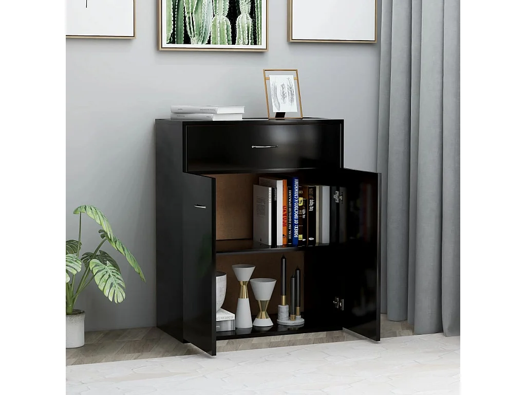 Buffet | Commode à tiroir | Meuble de rangement noir 60x30x75 cm bois d'ingénierie