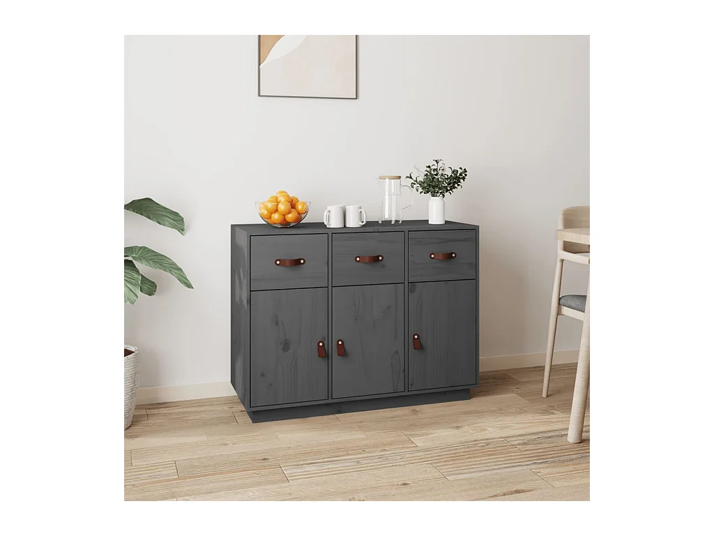 Credenza | Buffet | Armadio Grigia 100x40x75 cm in Legno Massello di Pino