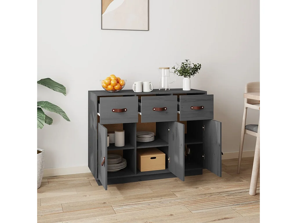 Credenza | Buffet | Armadio Grigia 100x40x75 cm in Legno Massello di Pino