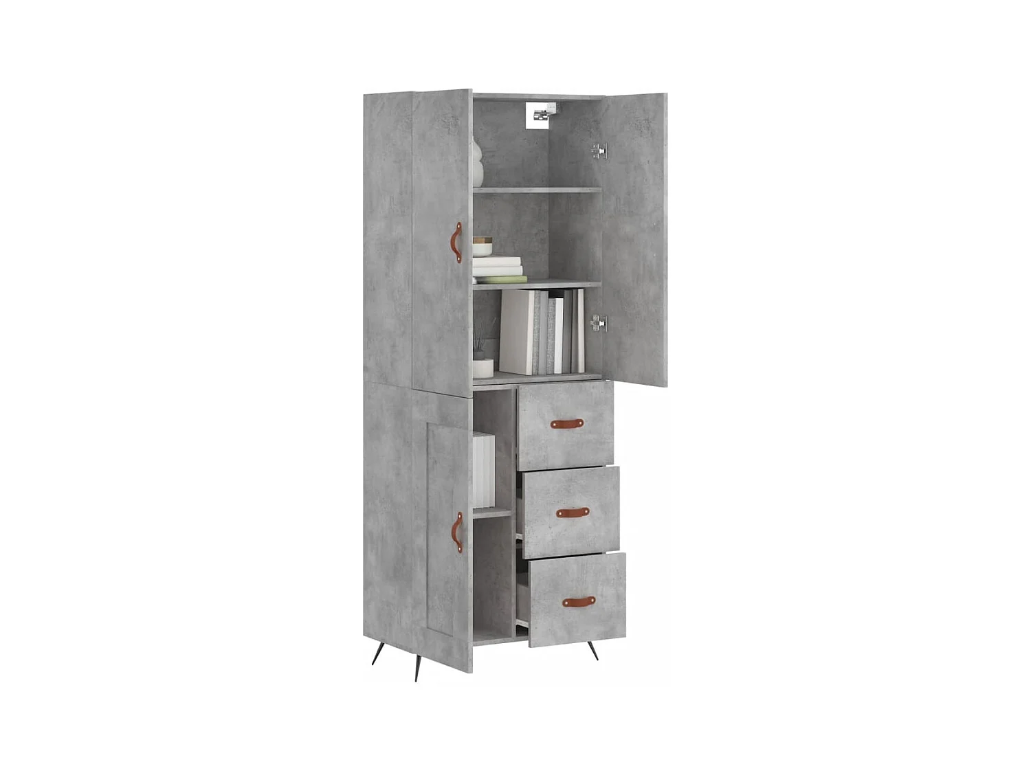 Buffet | Bahut | Meuble de rangement haut Gris béton 69,5x34x180 cm Bois d'ingénierie