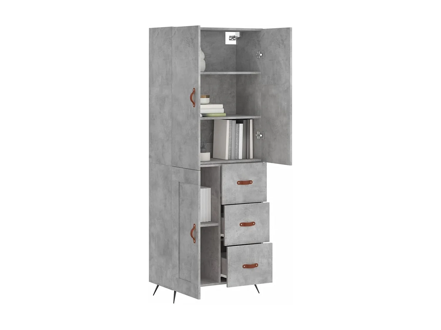 Buffet | Bahut | Meuble de rangement haut Gris béton 69,5x34x180 cm Bois d'ingénierie