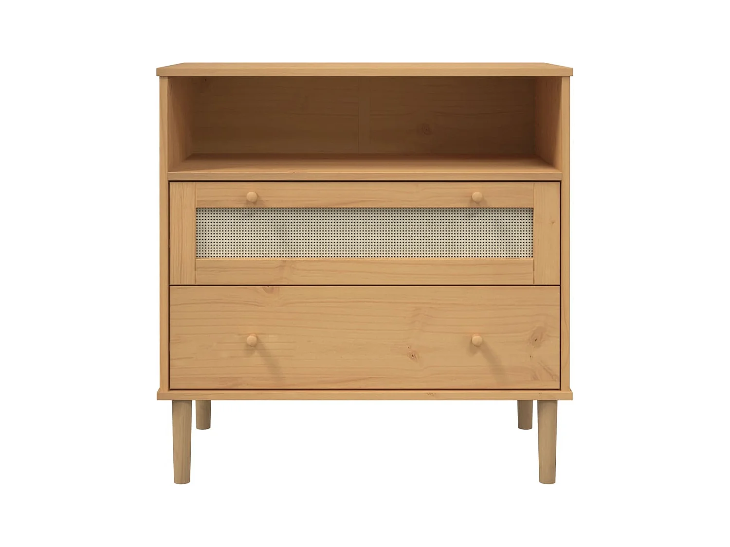 Buffet | Commode à tiroir | Meuble de rangement SENJA aspect rotin marron 80x40x80 cm bois massif de pin