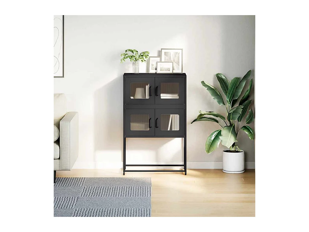 Buffet | Bahut | Meuble de rangement haut noir 68x39x107 cm acier