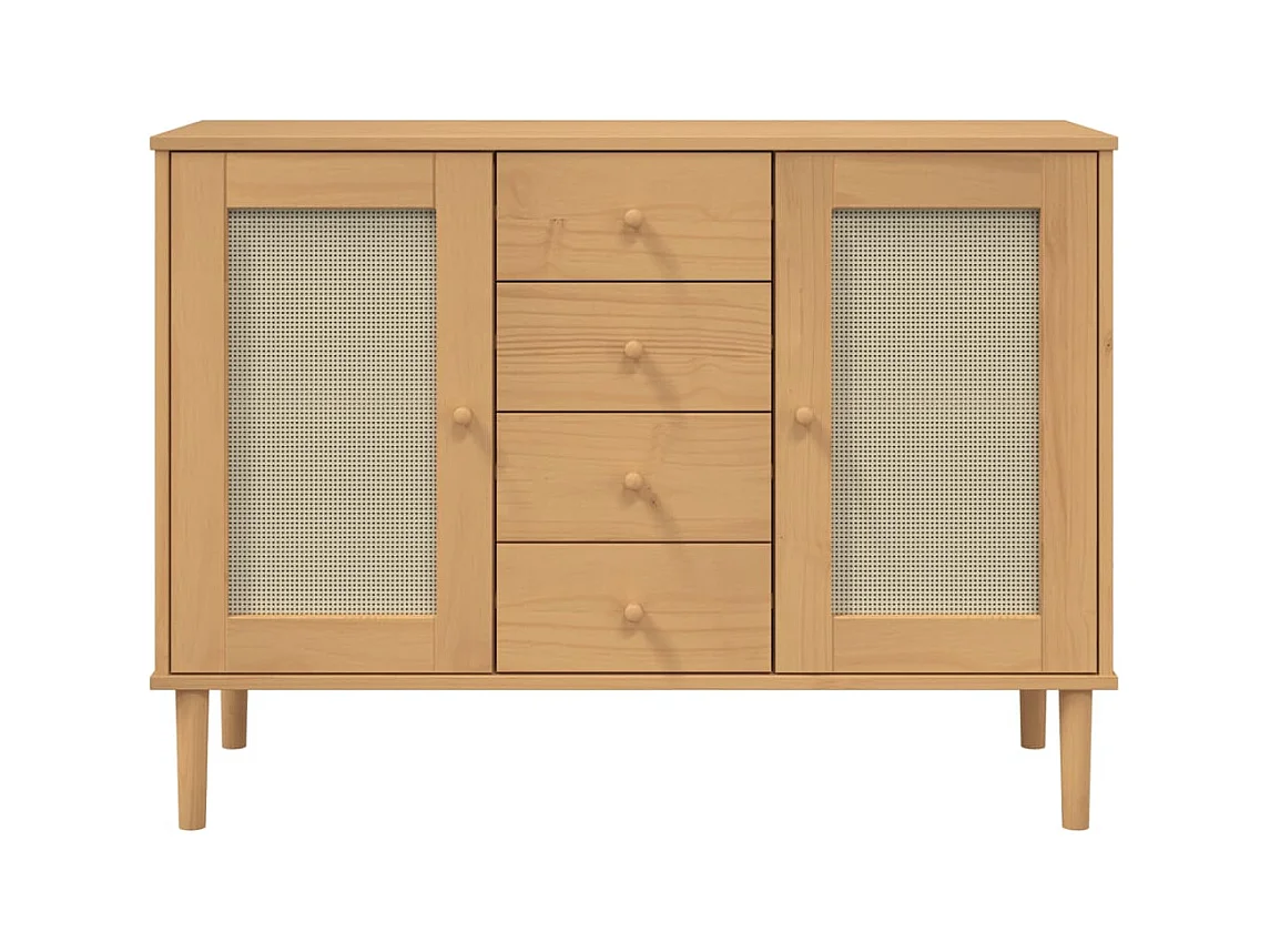 Buffet | Commode à tiroir | Meuble de rangement SENJA aspect rotin marron 112x40x80cm bois massif de pin