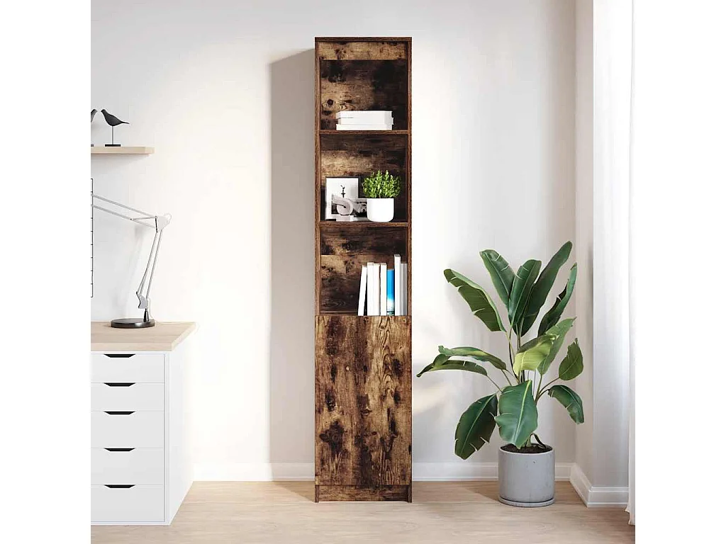 Buffet | Bahut | Meuble de rangement haut chêne fumé 37,5x35x180 cm bois d'ingénierie